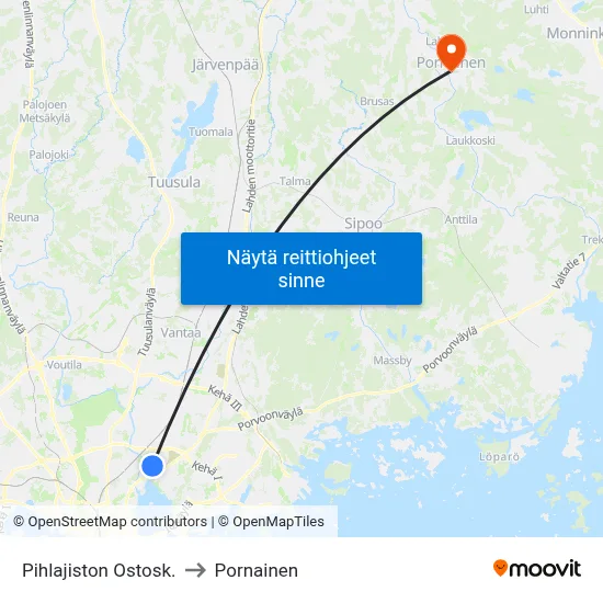 Pihlajiston Ostosk. to Pornainen map
