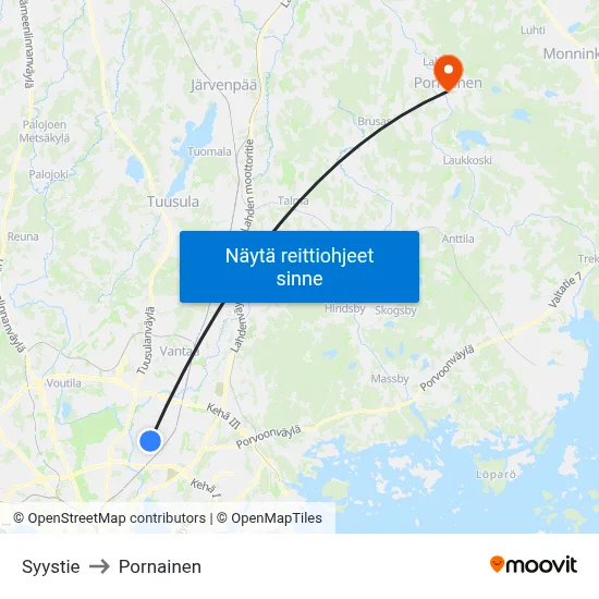 Syystie to Pornainen map