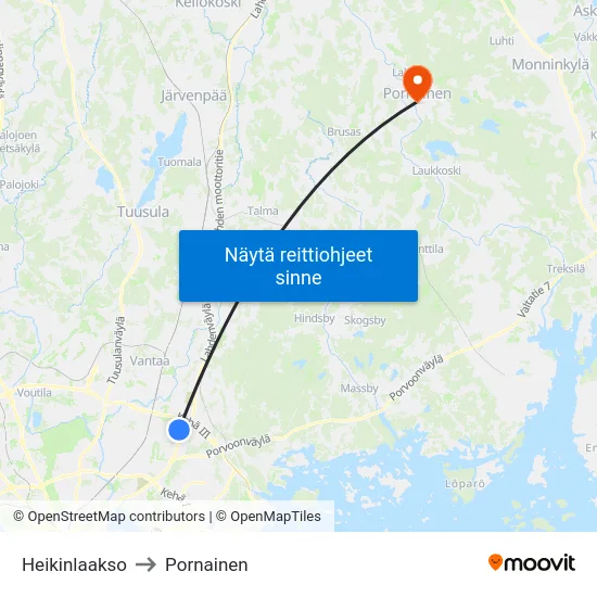 Heikinlaakso to Pornainen map