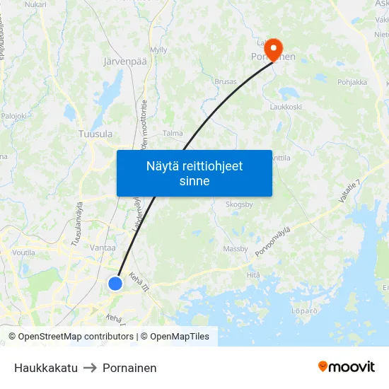 Haukkakatu to Pornainen map
