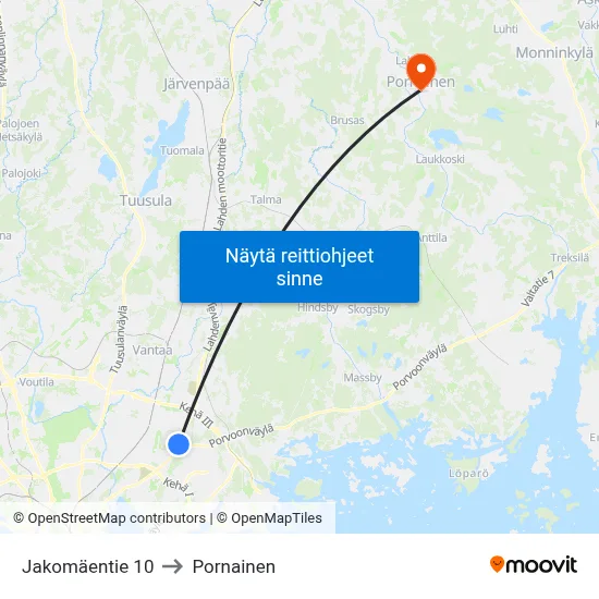 Jakomäentie 10 to Pornainen map