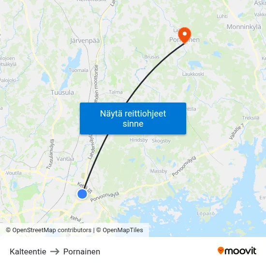 Kalteentie to Pornainen map