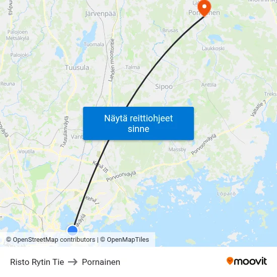 Risto Rytin Tie to Pornainen map