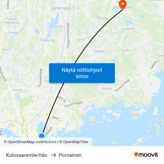 Kulosaarentie/Itäv. to Pornainen map
