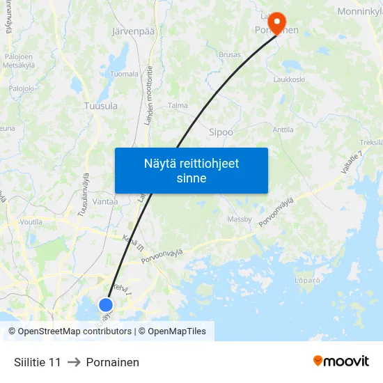 Siilitie 11 to Pornainen map