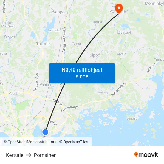 Kettutie to Pornainen map