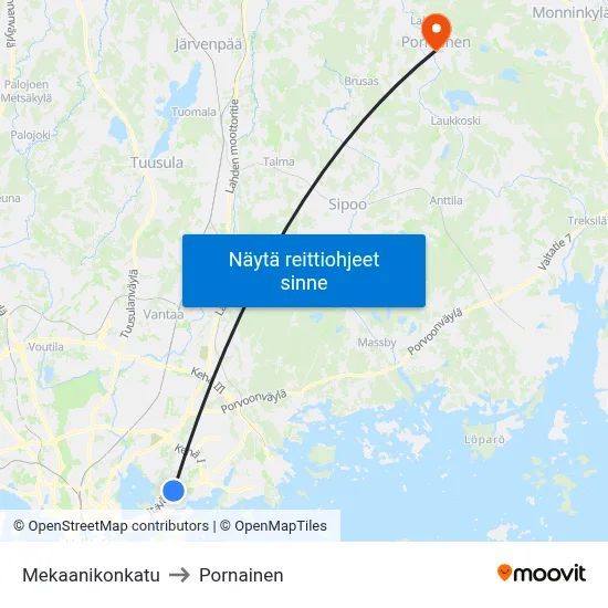 Mekaanikonkatu to Pornainen map