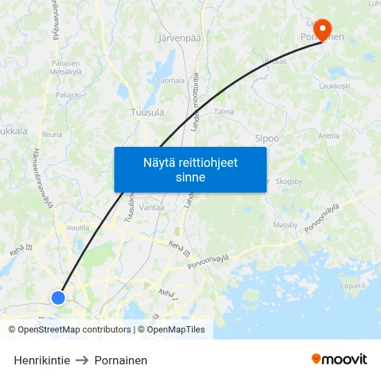 Henrikintie to Pornainen map