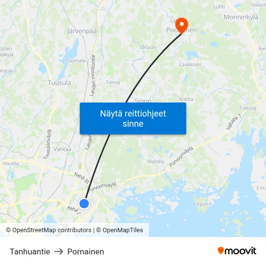 Tanhuantie to Pornainen map