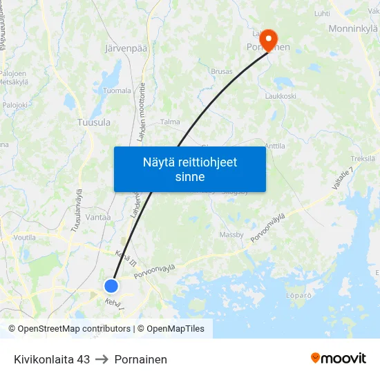 Kivikonlaita 43 to Pornainen map