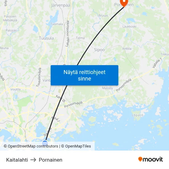 Kaitalahti to Pornainen map