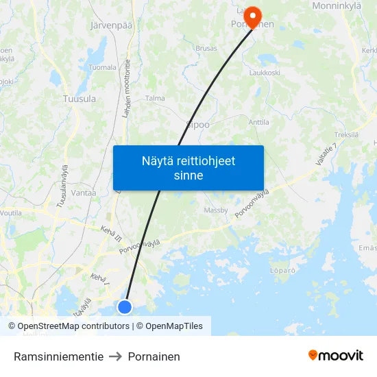 Ramsinniementie to Pornainen map