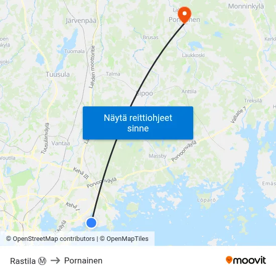 Rastila Ⓜ️ to Pornainen map