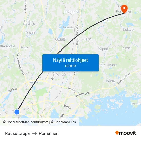 Ruusutorppa to Pornainen map