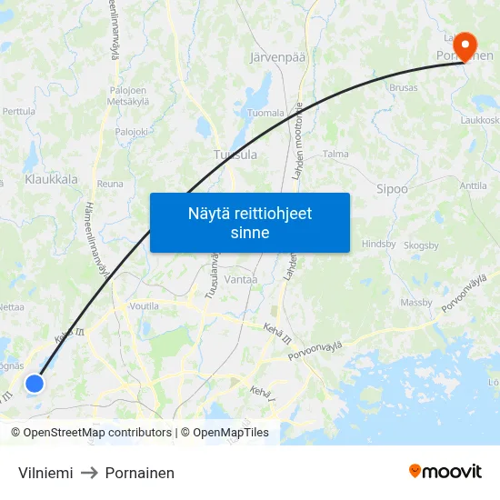 Vilniemi to Pornainen map