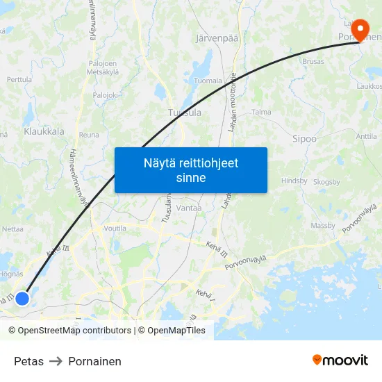 Petas to Pornainen map