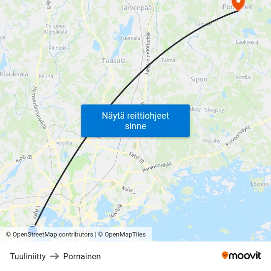 Tuuliniitty to Pornainen map