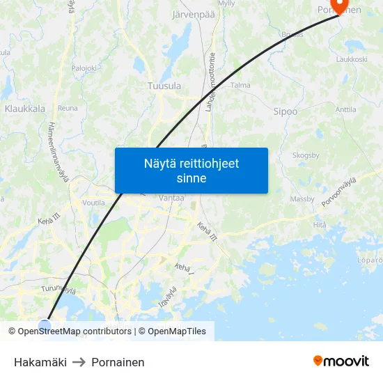 Hakamäki to Pornainen map
