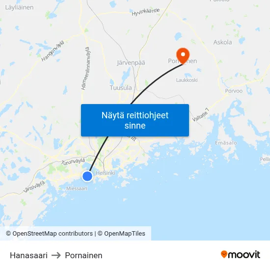 Hanasaari to Pornainen map