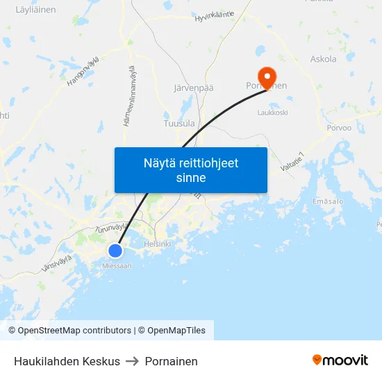 Haukilahden Keskus to Pornainen map