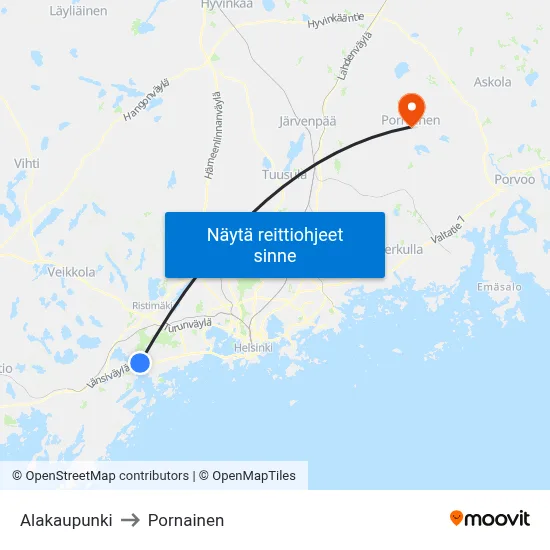 Alakaupunki to Pornainen map