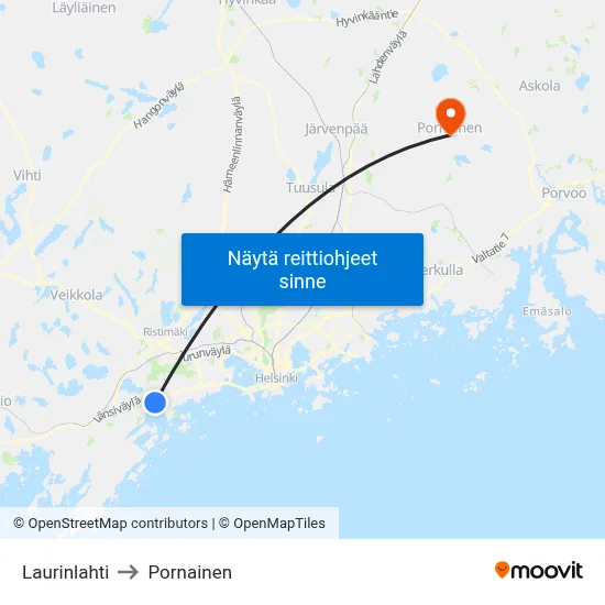 Laurinlahti to Pornainen map