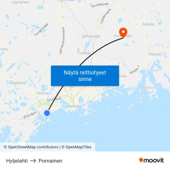 Hyljelahti to Pornainen map