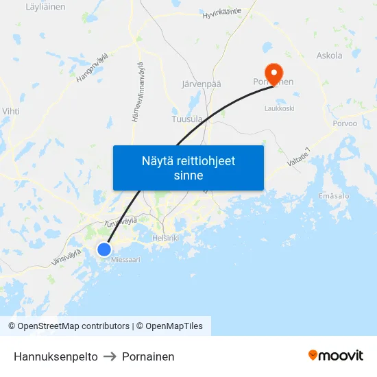 Hannuksenpelto to Pornainen map