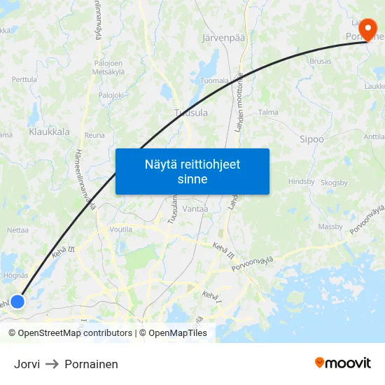 Jorvi to Pornainen map