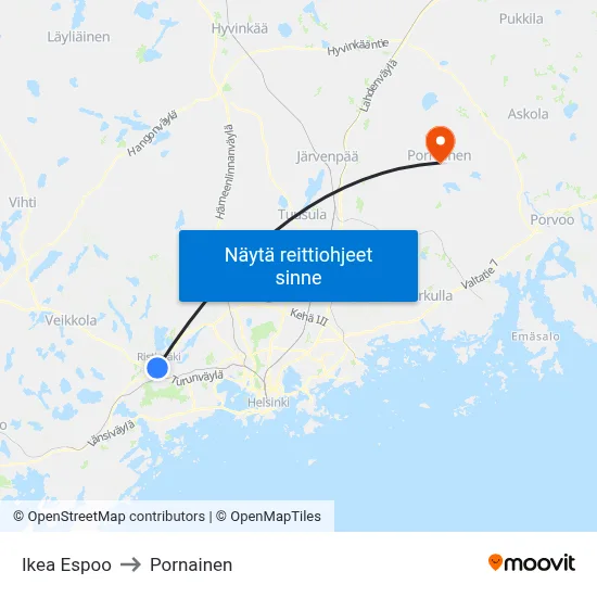 Ikea Espoo to Pornainen map