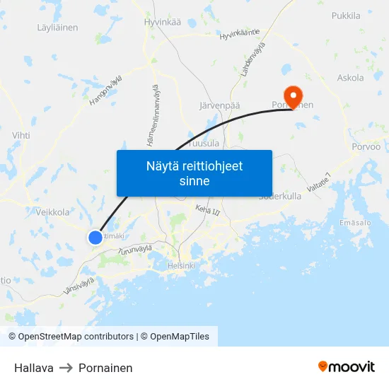 Hallava to Pornainen map
