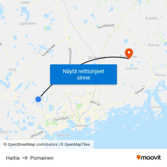 Haltia to Pornainen map