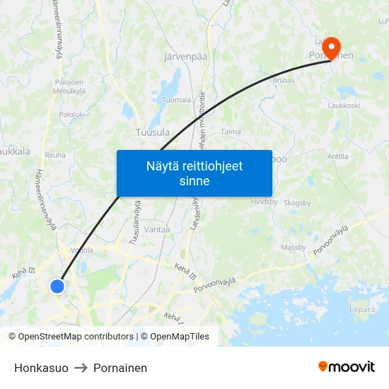 Honkasuo to Pornainen map
