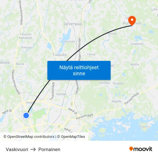 Vaskivuori to Pornainen map