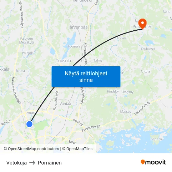 Vetokuja to Pornainen map