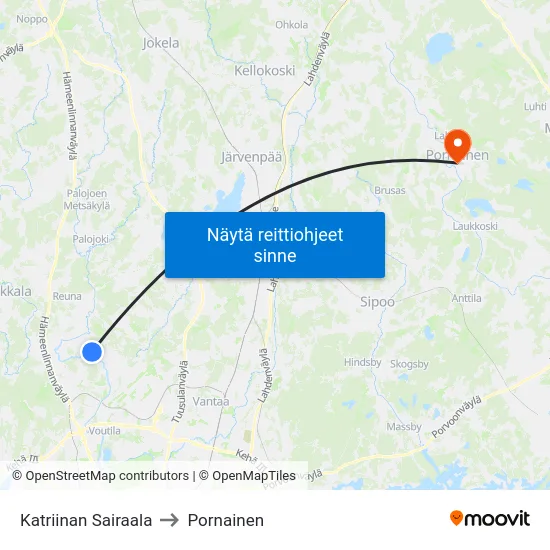 Katriinan Sairaala to Pornainen map