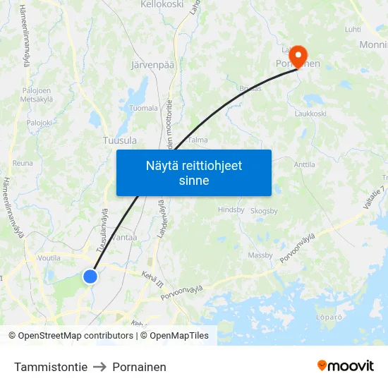 Tammistontie to Pornainen map