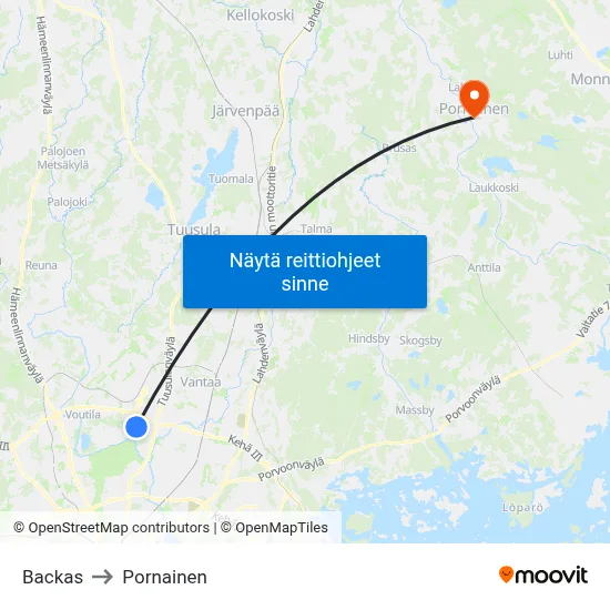 Backas to Pornainen map