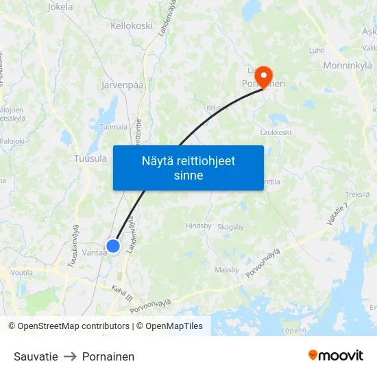 Sauvatie to Pornainen map
