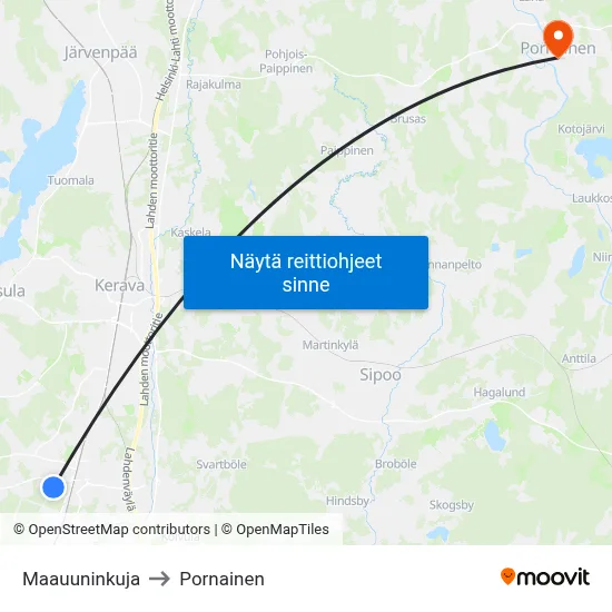 Maauuninkuja to Pornainen map