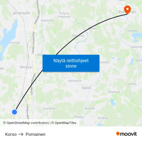 Korso to Pornainen map
