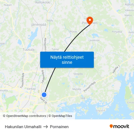 Hakunilan Uimahalli to Pornainen map