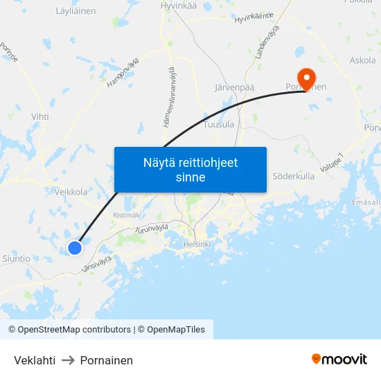 Veklahti to Pornainen map