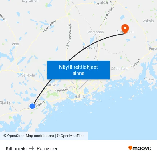 Killinmäki to Pornainen map