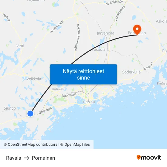 Ravals to Pornainen map