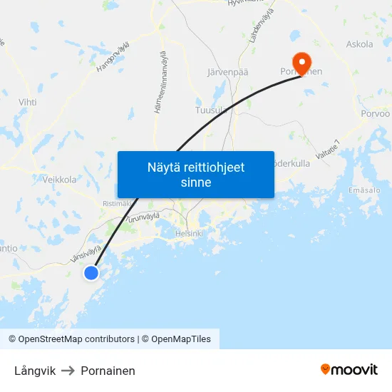 Långvik to Pornainen map