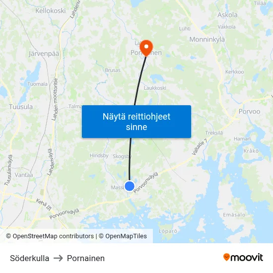 Söderkulla to Pornainen map