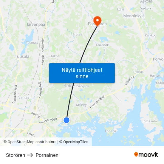 Storören to Pornainen map