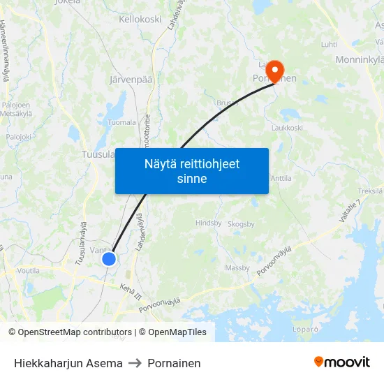 Hiekkaharjun Asema to Pornainen map