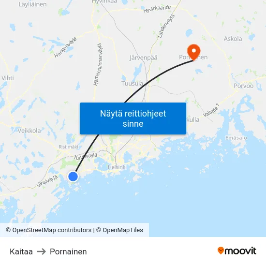 Kaitaa to Pornainen map